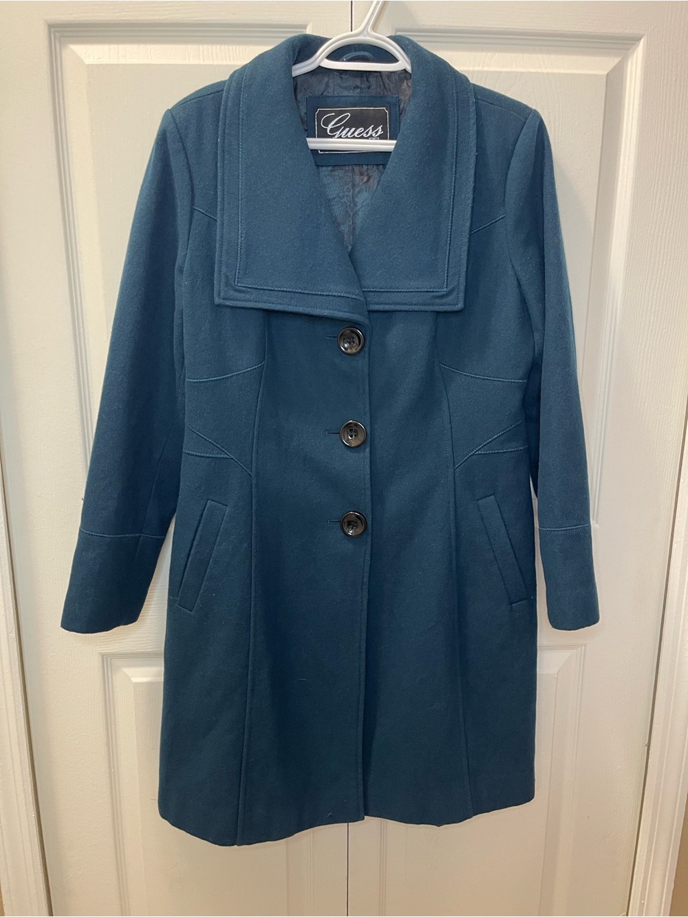 Guess Vintage Style Teal Button-Front Pea Coat